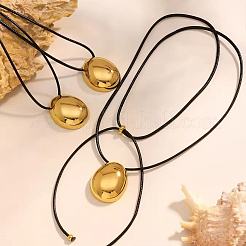 Colliers pour femmes avec pendentif en forme de larme en acier inoxydable 304 et cordon coulissant en cuir noir ajustable&nbsp;WG7319D-01