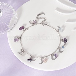Fußkettchen mit natürlichen Fluoritsplittern und Mondanhängern&nbsp;AJEW-AN00512-06