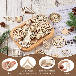 100 Stück 10 Stile ungefärbte große Anhänger aus natürlichem Holz&nbsp;WOOD-EL0001-03