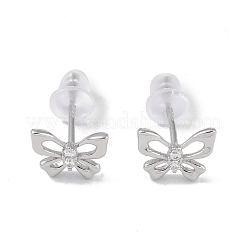 Pendientes de plata fina con forma de mariposa hueca chapados en rodio antideslustre para mujer&nbsp;EJEW-S215-24P