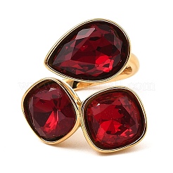 Anillos abiertos con forma de lágrima y vidrio cuadrado&nbsp;RJEW-G289-01G-05