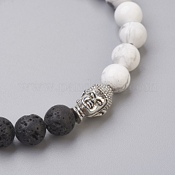 Perles de pierre de lave naturelle et perles de howlite naturelles bracelets extensibles&nbsp;BJEW-JB03851-02