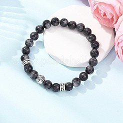 Braccialetti elastici con perline rotonde in labradorite naturale per donna&nbsp;BJEW-JB12569-02