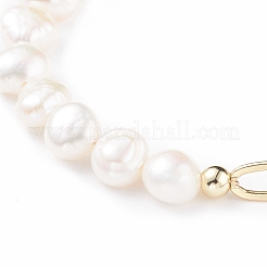 Perlenarmband aus Naturperlen mit Büroklammerketten aus Messing für Damen&nbsp;BJEW-JB07920-01