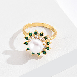 Fingerring aus Messing mit Mikropavé-Blüte und grünem Zirkonia&nbsp;KF3453-1