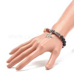 Bracelet extensible en perles rondes avec pierres précieuses mélangées naturelles et synthétiques avec étoile en alliage avec arbre&nbsp;BJEW-JB07868