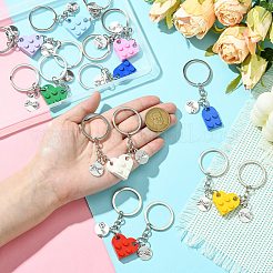 8 stücke 8 farben valentine herz kunststoff schlüsselbund mit legierung flache runde charme&nbsp;KEYC-CJ0001-11