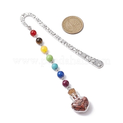 7 perla di pietra preziosa chakra e segnalibri con pendente a bottiglia a forma di cuore in vetro di diaspro rosso naturale&nbsp;AJEW-JK00313-01