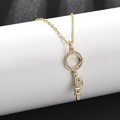 Collar con colgante de llave y anillo de circonita cúbica micropavé de latón para mujer&nbsp;NJEW-R027-03G-03