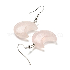 Boucles d'oreilles pendantes en forme de croissant de lune et de quartz rose naturel&nbsp;EJEW-P241-01P-05