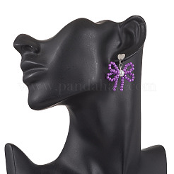 Pendientes colgantes de cuentas de vidrio hechos a mano con forma de corazón y lazo&nbsp;EJEW-MZ00474-03
