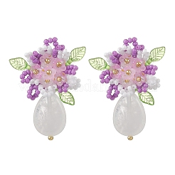 Boucles d'oreilles à tige en perles de verre faites à la main et en cristal de quartz naturel&nbsp;EJEW-MZ00449-01