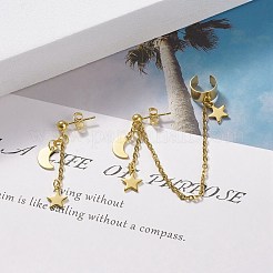 Boucles d'oreilles asymétriques lune et étoile en acier inoxydable 304&nbsp;EJEW-JE04888-01