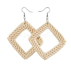Orecchini pendenti intrecciati a mano canna / rattan intrecciati&nbsp;EJEW-JE02982-03