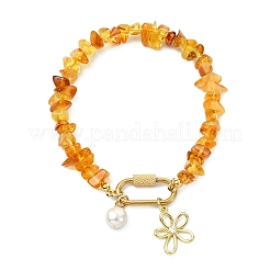 Bracelets à breloques en laiton et zircon cubique transparent ornés de fleurs&nbsp;BJEW-JB13920