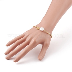 Pulseras de eslabones de perlas keshi de perlas barrocas naturales&nbsp;BJEW-JB05803-01