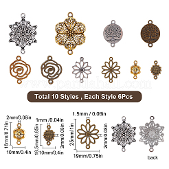 Fascini del connettore della lega di stile tibetano di 60pcs 10 stili&nbsp;FIND-SC0003-35