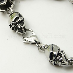 Braccialetti da uomo in acciaio inossidabile 304 anti-ossidazione con teschio per Halloween&nbsp;BJEW-C383-01