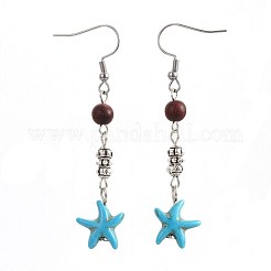 Boucles d'oreilles avec pendentifs en turquoise synthétique&nbsp;EJEW-JE02976-01