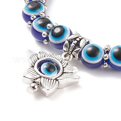 Bracelet extensible perlé rond en résine mauvais œil avec lotus en alliage&nbsp;BJEW-JB08266