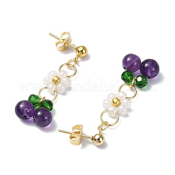 Boucles d'oreilles pendantes en verre cerise et fleur&nbsp;EJEW-JE06172-02