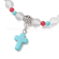 Pulseras con dijes de cruz de turquesa sintética&nbsp;BJEW-JB12190-01