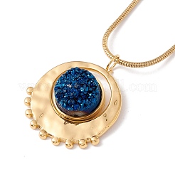 Collar con colgante redondo plano de cuarzo natural con cadena de serpiente de acero inoxidable 304&nbsp;NJEW-K244-03G