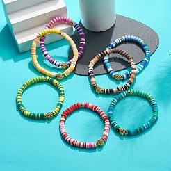 7 Uds. Juego de pulseras elásticas de surfista con disco de arcilla polimérica hecho a mano en 7 colores&nbsp;BJEW-JB08798