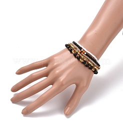 Set di braccialetti elastici in onice nero naturale&nbsp;BJEW-JB07670-02