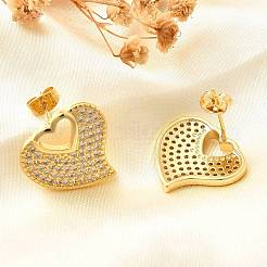 Orecchini a bottone da donna in ottone placcato a cremagliera con micro pavé di zirconi cubici trasparenti&nbsp;EJEW-C125-06A-G
