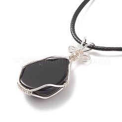 Collane con ciondolo a goccia in ossidiana naturale con cordini cerati da donna&nbsp;NJEW-TA00034-02