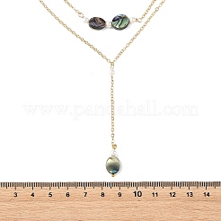 Collares de latón de doble capa con colgante geométrico en forma de Y de concha de paua natural&nbsp;NJEW-JN06532-01