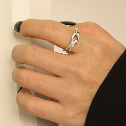 Nodo 925 anelli in argento sterling con micro pavé di zirconi cubici trasparenti per donna&nbsp;FS-WG39CEA-04