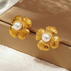 Classici orecchini a bottone in acciaio inossidabile 304 con perle finte a forma di fiore&nbsp;GL7726