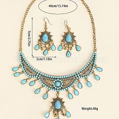 Ethno-Stil Legierung Strass & Synthese Türkis Ohrringe & Halsketten Sets für Frauen&nbsp;FS-WG42FFB-01