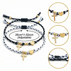 2 Stück Armbandset aus Edelstahl 304 mit Herz- und Kreuzmotiv für Paare&nbsp;PA4727-3
