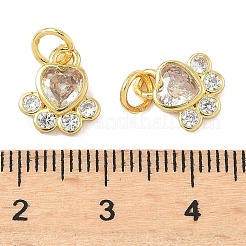 Breloques en laiton pavées de zircones cubiques en forme d'empreinte de patte&nbsp;LS-KK-I355-17G-06