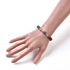 Bracelets extensibles de perles rondes en bois teint&nbsp;BJEW-JB04839-04