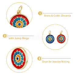12 pieza de dijes de circonita cúbica micropavé de latón redondos y planos de 2 colores&nbsp;KK-DC0002-80