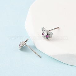 Boucles d'oreilles à tige en laiton en forme de chat avec micro pavé de zircons cubiques&nbsp;EJEW-L278-11P