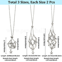 6 stücke 3 arten sterne mond edelstahl geflochtene kette macrame beutel leere stein halter anhänger halskette machen&nbsp;NJEW-SC0001-45