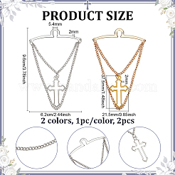 2 pz 2 colori ottone croce pendente catena cravatta da uomo&nbsp;AJEW-PH0008-05