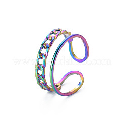Anello polsino a forma di catena in acciaio inossidabile 304 color arcobaleno&nbsp;RJEW-N038-038M