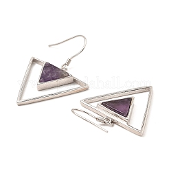Boucles d'oreilles pendantes en triangle d'améthyste naturelle&nbsp;EJEW-Z024-10C-P