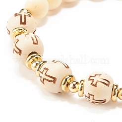 Bracelet extensible en perles rondes en bois de thuya stuchuenensis naturel&nbsp;BJEW-JB07927