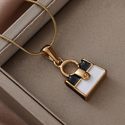 Colliers pendentifs en acier inoxydable 304 émaillé blanc et noir pour femmes&nbsp;ZO0071