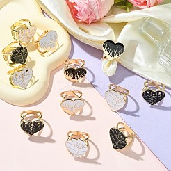 12 pièces 6 styles coeur alliage doré émail écharpe boucle anneau&nbsp;AJEW-CJ0001-34