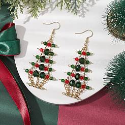 Orecchini pendenti da donna con pendenti in vetro per albero di Natale&nbsp;EJEW-JE06021