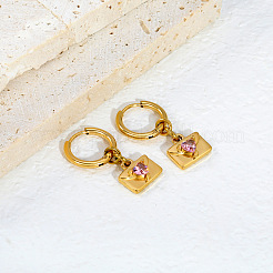 Pendientes colgantes de aro de acero inoxidable 304 con micro circonitas cúbicas para mujer.&nbsp;WG2AA88-01