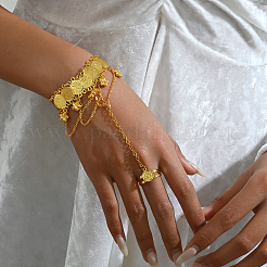 Élégant bracelet à breloques floral en laiton du Moyen-Orient avec chaînes à pièces&nbsp;TF1222